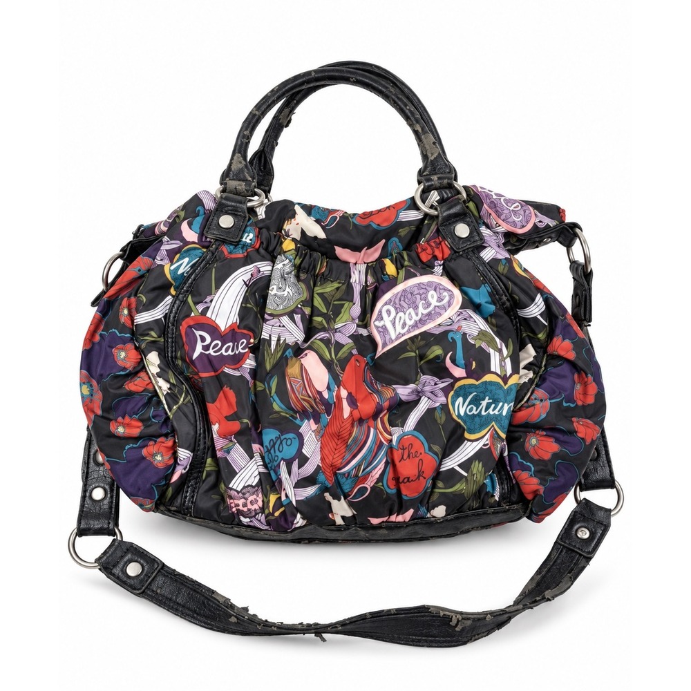 Sakroots Vintage Y2K Peace Print Floral Nylon Satchel Boho Shoulder Bag